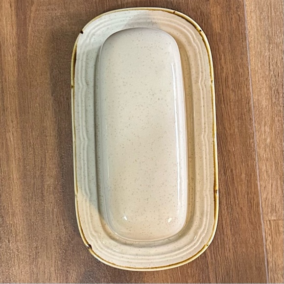 Vintage Crown Manor Handpainted Stoneware Butter Dish Japan Speckled Beige Brown - Picture 6 of 8